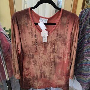 Cactus Bay Ladies Crew Neck Top (XXL) Rich Earth Tones NWT